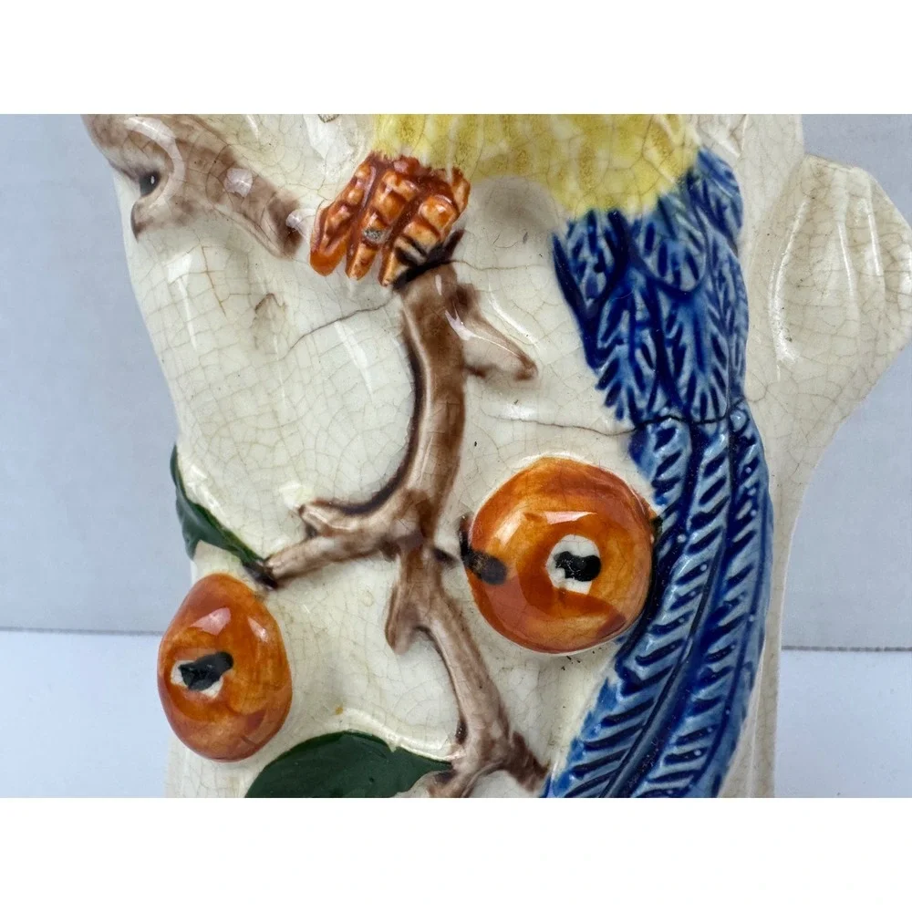 Vintage Ceramic Bird Wall Pocket Vase Yellow Bird Tree Branch Mid Century FLAW